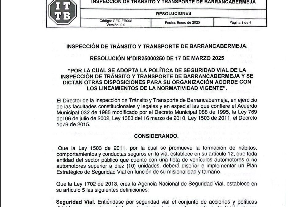 Adopcion de la politica PESV